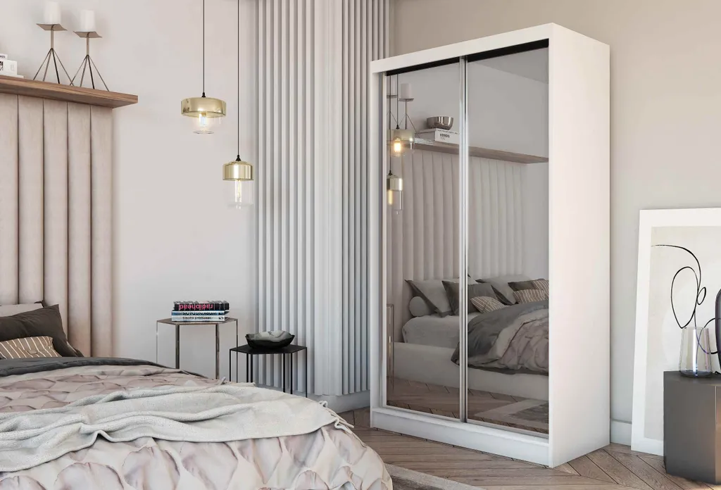 FURNIX Schiebetürenschrank Mit Spiegel DARLENE Kleiderschrank 120 Cm Weiß