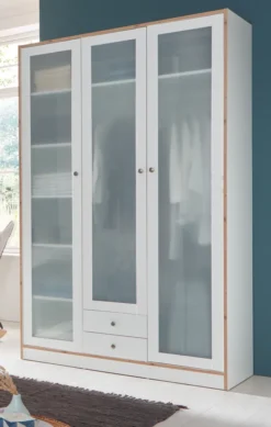 Trendteam Schlafzimmer Kleiderschrank Weiß/Fichte/Satiniertes Glas 127 X 213 X 53 Cm