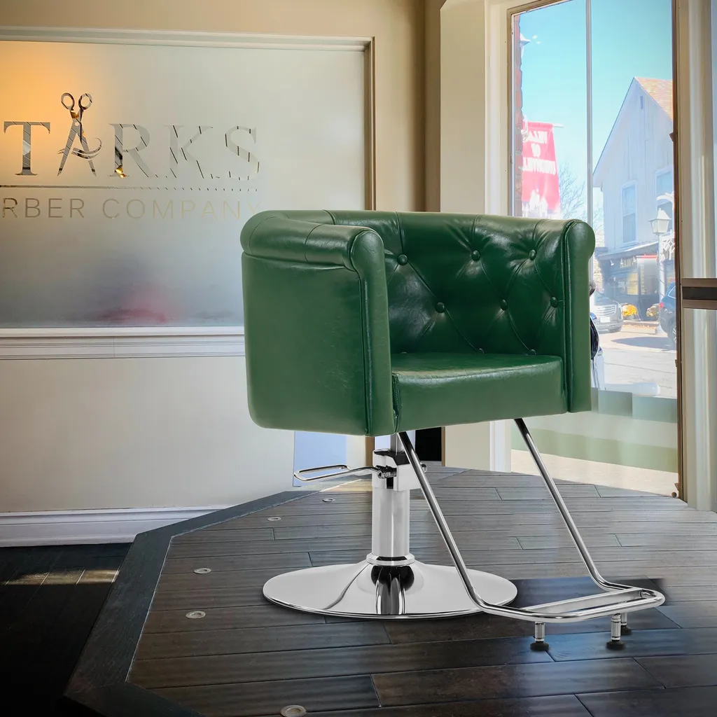 Barberpub Hydraulischer Friseurstuhl, Friseursessel Bedienungsstuhl Höhenverstellbar, Barber Chair Drehstuhl Schönheitssalon-stuhl Friseureinrichtung, Kunstleder, 3807 (Grün) – Bild 7