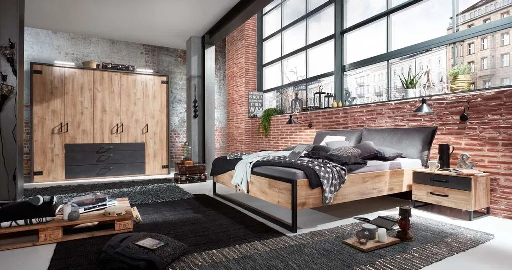 Detroit 6-türiger Kleiderschrank Plankeneiche / Schwarz, Passepartout (Rahmen):ohne Passepartout – Bild 2