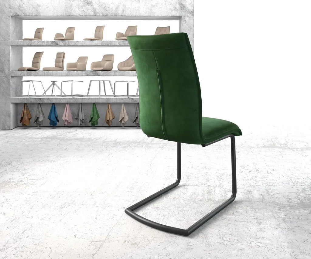 DELIFE Schwingstuhl Xantus-Flex Samt Grün Freischwinger Rund Schwarz – Bild 3