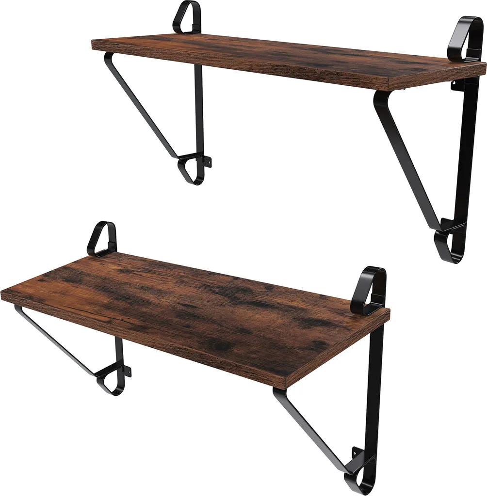 VASAGLE 2er Set Wandregal, Hängeregal Mit Metallrahmen, Großem Schweberegal, 60 X 33 X 20 Cm, Stabiles Wandboard Für Wohnzimmer Vintage LCR01BX – Bild 3