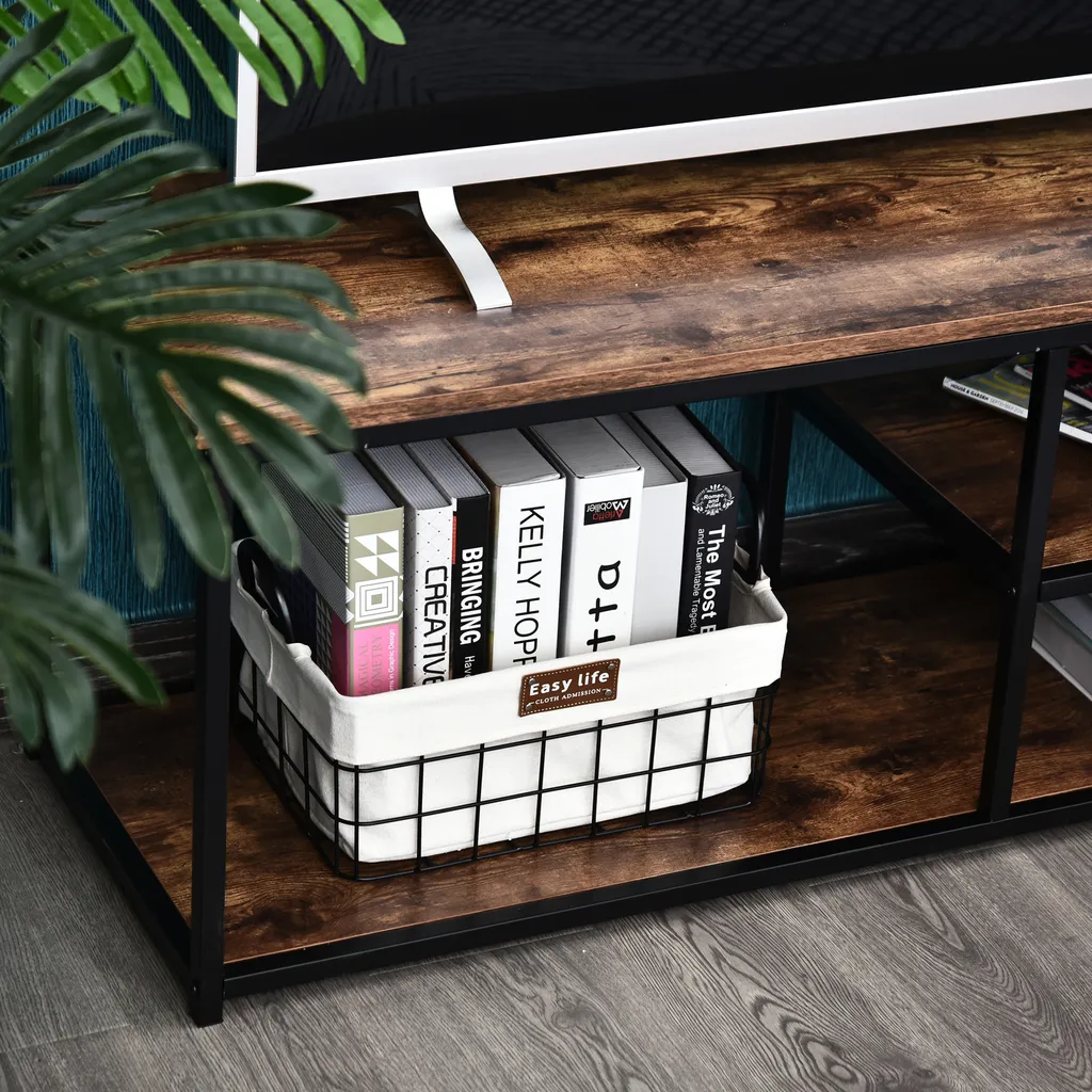 HOMCOM TV Schrank Lowboard TV-Regal Im Industrie-Design 3-stufig Spanplatte Natur 120 X B40 X H45 Cm – Bild 9