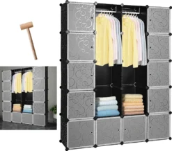 EINFEBEN 20 Wuerfel Schrank Regalsystem Kleiderschraenke Kleiderschrank Kleiderschränke Schwarz Kunststoff Garderobenschrank DIY Einfach Zu Montieren Offener Garderobe Fuer Buecher Spielzeug Handtuecher