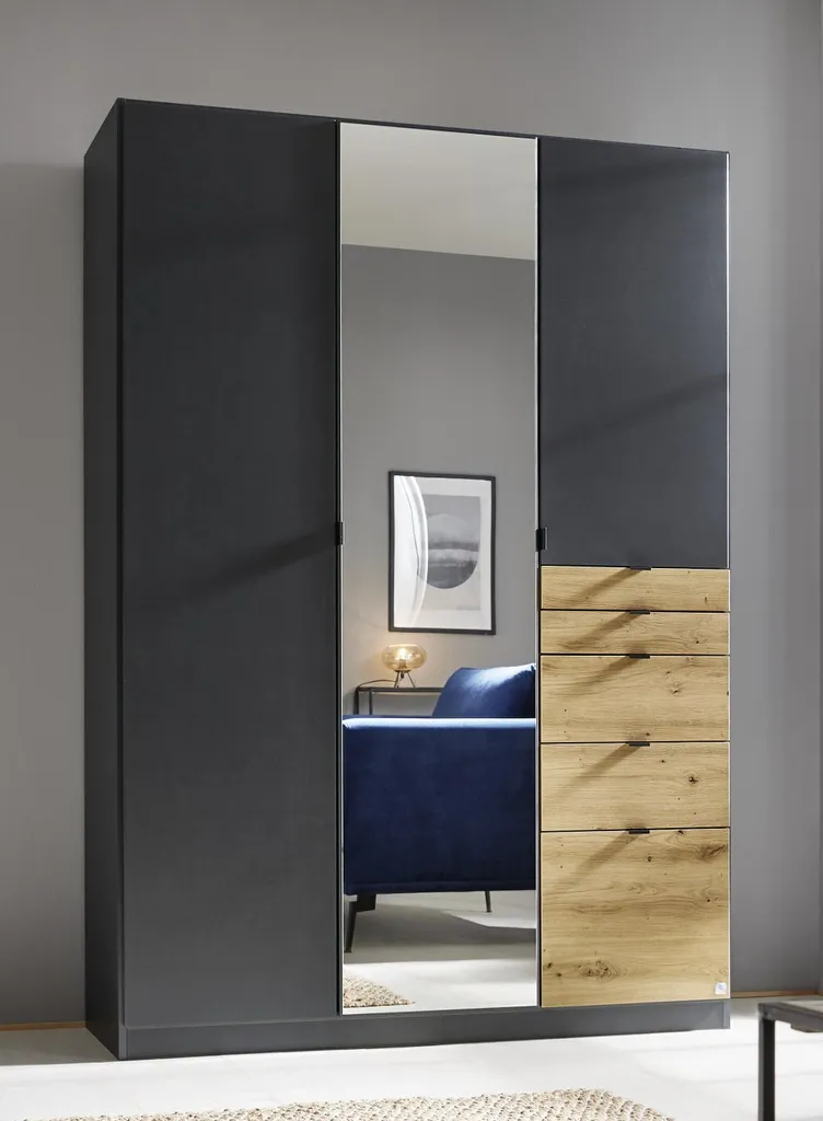 RAUCH AD644_02L6 Kleiderschrank 3-trg./1xSpiegel/5xSchubkästen Ontario In Grau/Abs. Eiche Artisan – Bild 5