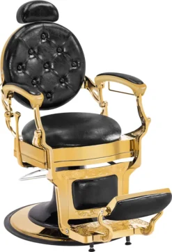 Barberpub Friseurstuhl Hydraulische Friseursessel 2933 GD, Mit Retro/ Vintage Stil, 360° Drehbar, Kunstleder, Goldrahmen , 109 × 68 × 113 Cm (Schwarz-Gold)