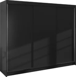 Mirjan24 Schiebetürenschrank Derby II, Kleiderschrank, Stilvoll Schlafzimmer Garderobenschrank (Farbe: Schwarz)