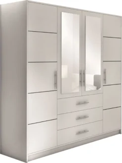 Mirjan24 Kleiderschrank Tytus D4, Drehtürenschrank, Garderobenschrank Mit Spiegel, Schlafzimmer (Farbe: Weiß)