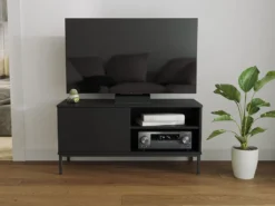 Mirjan24 TV-Lowboard Querty 1D 04, Loft Wohnzimmer Kolektion, Modern TV-Kommode, Stilvoll TV-Schrank (Farbe: Schwarz)