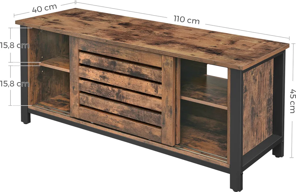 VASAGLE TV Schrank Fernsehtisch 2 Schiebetüre TV Lowboard Mit 2 Regalebenen 110 X 40 X 45 Cm Vintage In Industrie-Design LTV41BX – Bild 4