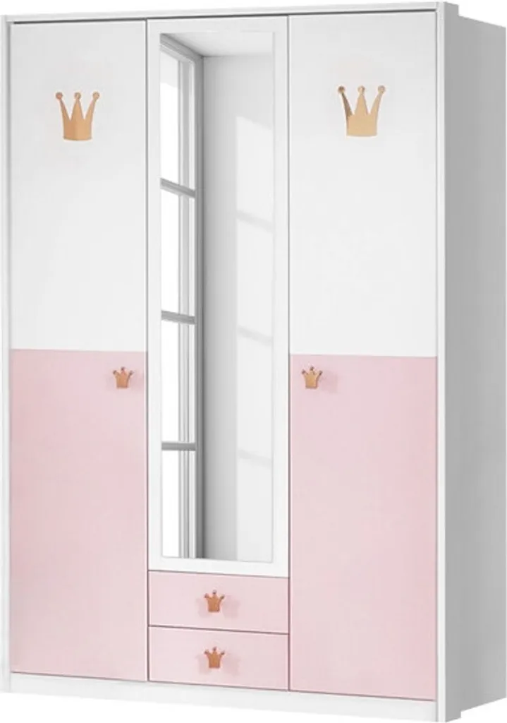 Cindy2 Kleiderschrank 3-türig Mit Spiegel Weiß / Rose – Bild 7
