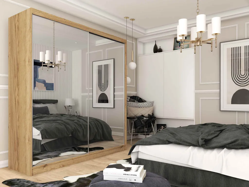 FURNIX Kleiderschrank DARLENE 200 Mit Schiebetüren Und Spiegeltür Artisan