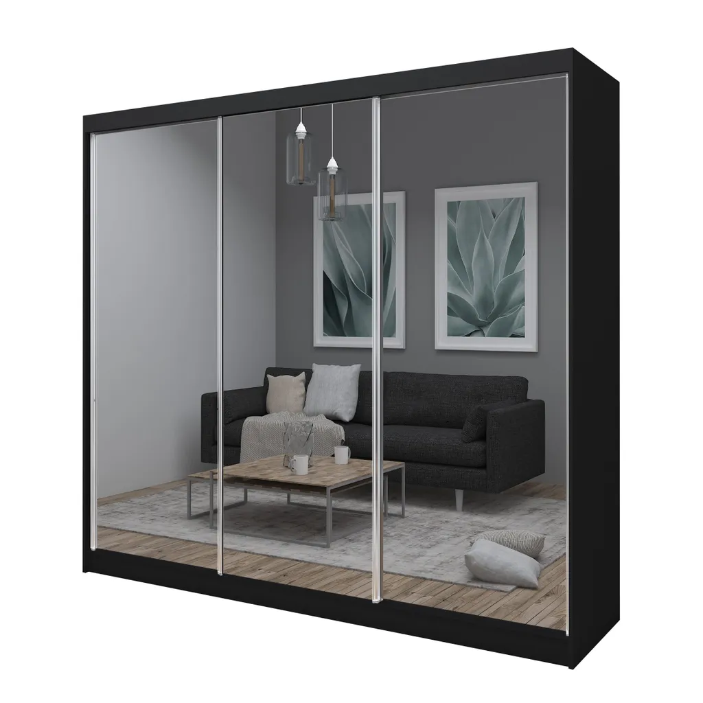FURNIX Kleiderschrank DARLENE 240 Mit Schiebetüren Und Spiegeltür Schwarz – Bild 2