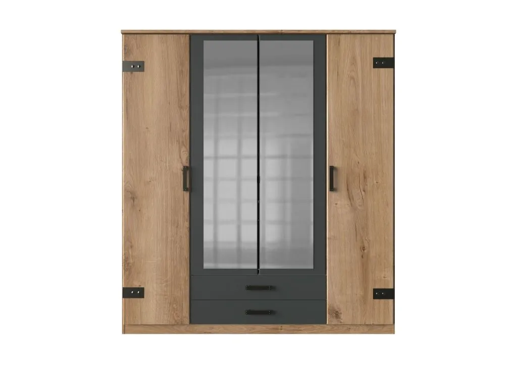 Cork 4-türiger Kleiderschrank Mit Spiegel Plankeneiche / Graphit – Bild 5