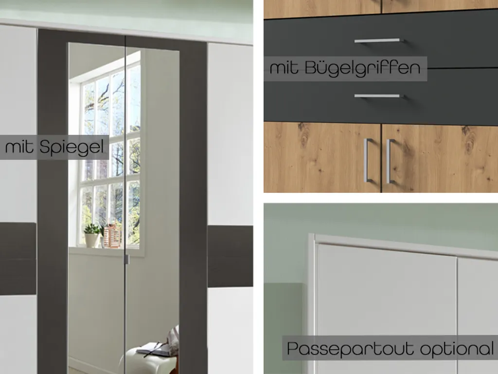 Taiga 10-türiger Kleiderschrank Mit 2 Spiegeln Weiß / Flagstaffeiche, Passepartout (Rahmen):ohne Passepartout – Bild 3