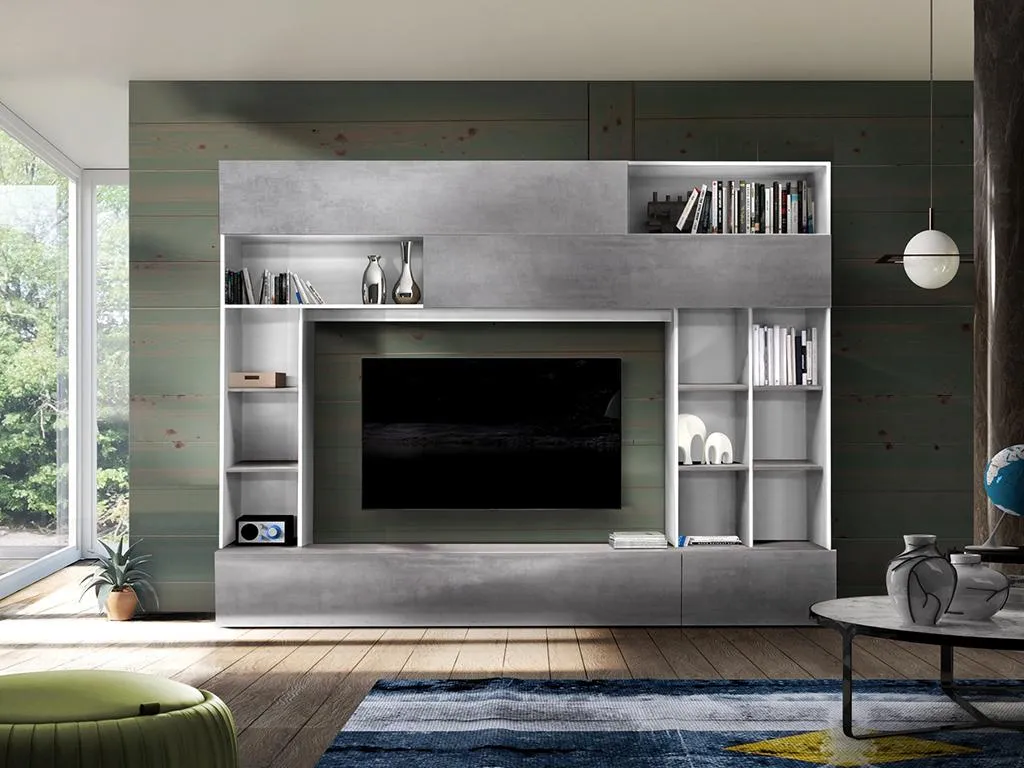 TV-Möbel TV-Wand Mit Stauraum - Weiß & Betonfarben - MAJORIS – Bild 4