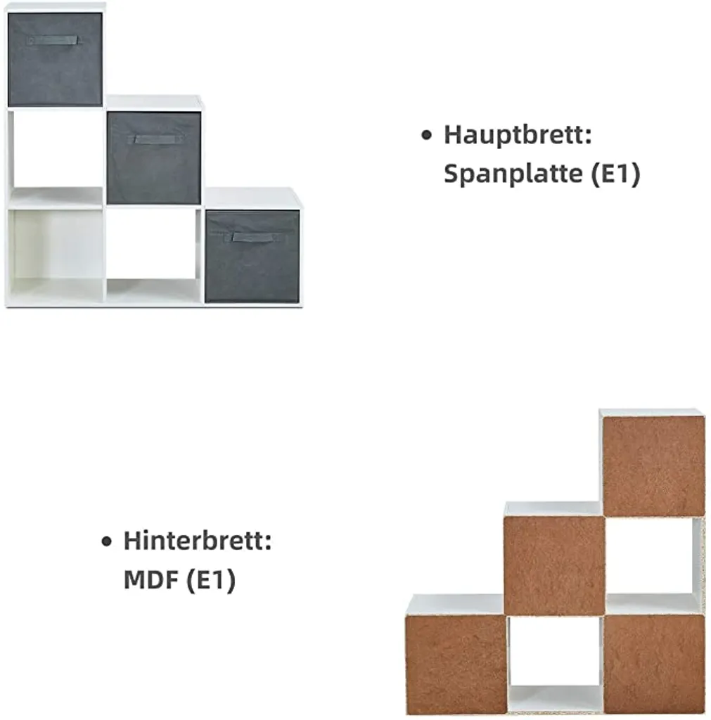 Meerveil Treppenregal, Bücherregal 6 Fächer Spanplatte Modern Für Wohnzimmer Arbeitszimmer Büro,90,5 X 90,5 X 29 Cm, Weiß – Bild 7