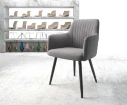 DELIFE Armlehnstuhl Greg-Flex Strukturstoff Hellgrau 4-fuß Konisch Schwarz