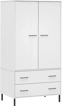 VidaXL Kleiderschrank OSLO Metallbeine Weiß 90x55x172,5 Cm Massivholz