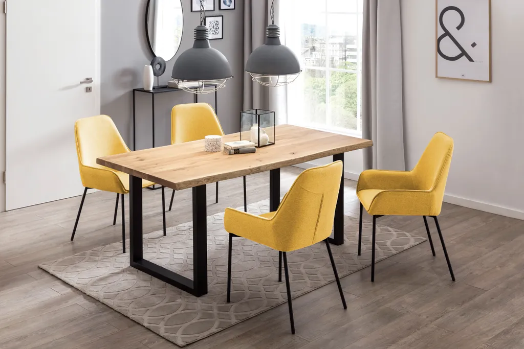 SalesFever Polsterstuhl 2er Set | Armlehnstuhl Mit Strukturstoff | Gestell Metall Schwarz Matt | B 56 X T 54 X H 90 Cm | Senfgelb – Bild 8