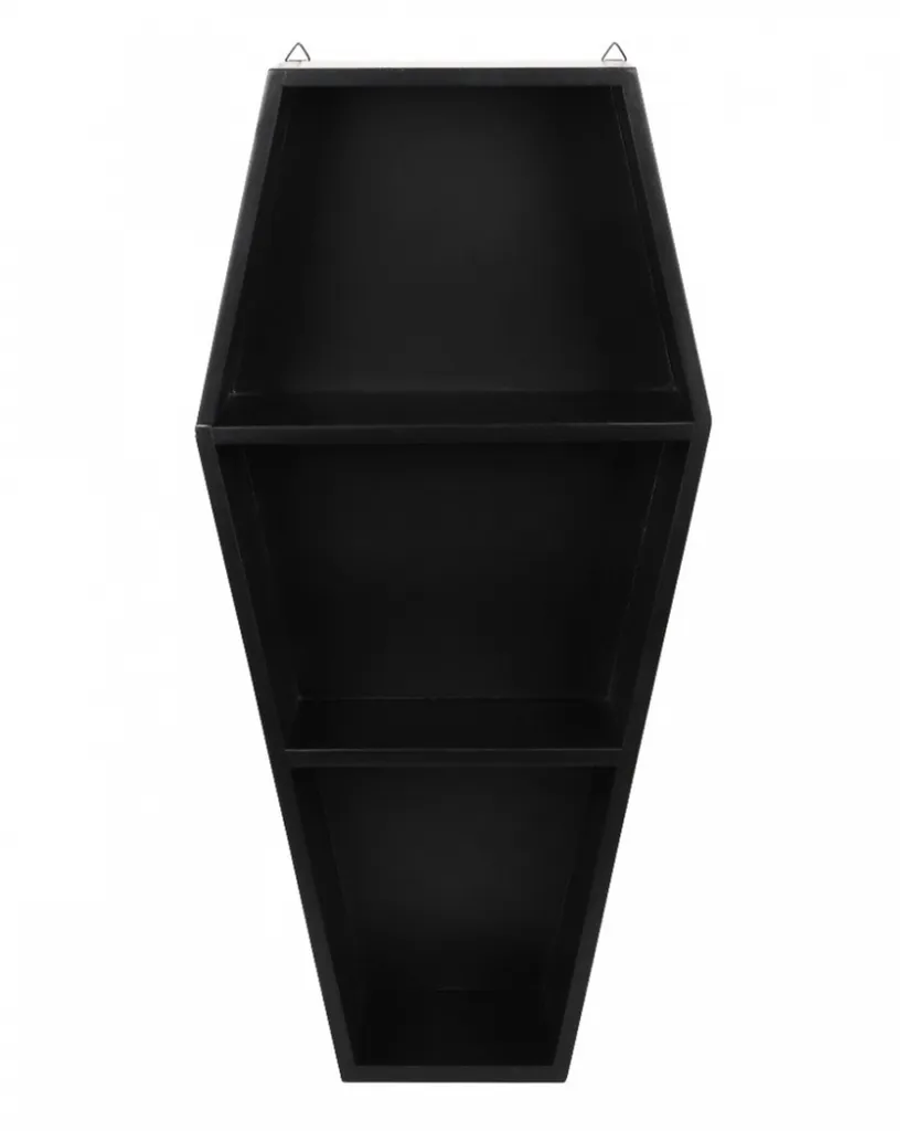 Schwarzes Gothic Regal In Sarg Form Mit 2 Böden Als Wandregal Für Nippes