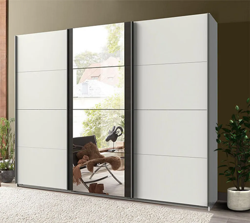 Schwebetürenschrank Kleiderschrank Bern 225cm Weiß Raw Steel