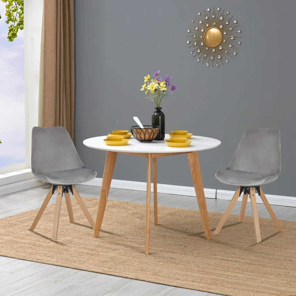 Stuhl Esszimmerstuhl Küchenstuhl 2er Set Grau Holz Beine Stoff Samt – Bild 7