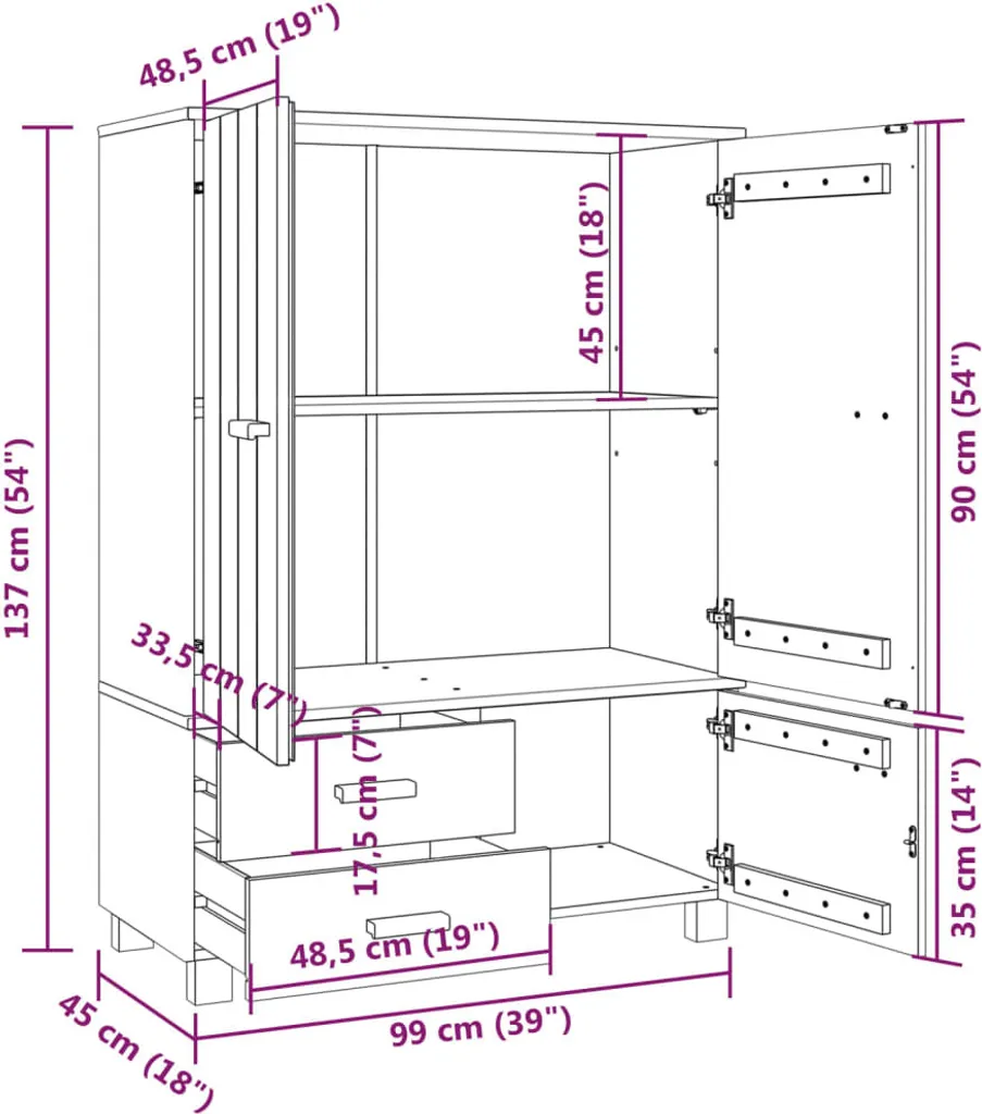 VidaXL Kleiderschrank HAMAR Honigbraun 99x45x137 Cm Massivholz Kiefer – Bild 8
