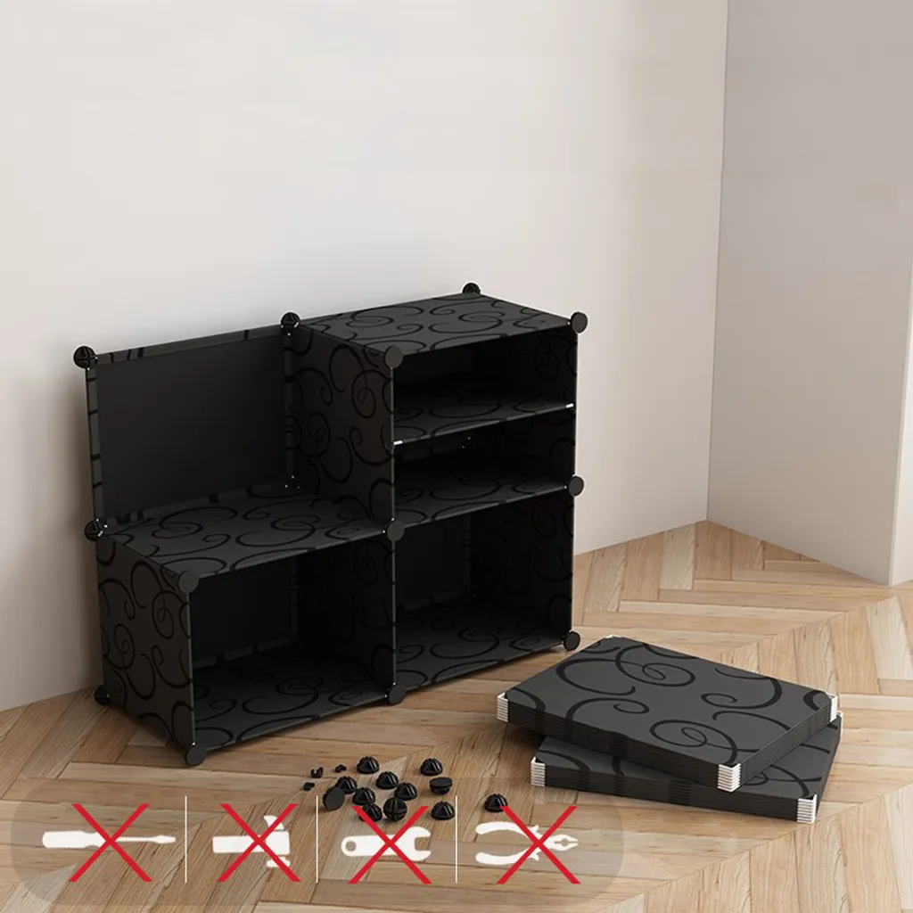 EINFEBEN 20 Wuerfel Schrank Regalsystem Kleiderschraenke Kleiderschrank Kleiderschränke Schwarz Kunststoff Garderobenschrank DIY Einfach Zu Montieren Offener Garderobe Fuer Buecher Spielzeug Handtuecher – Bild 2