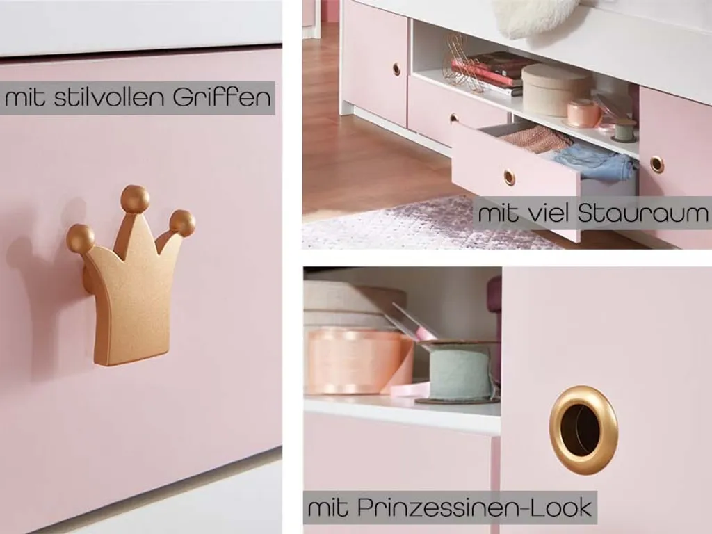 Cindy2 Kleiderschrank 3-türig Weiß / Rose – Bild 5