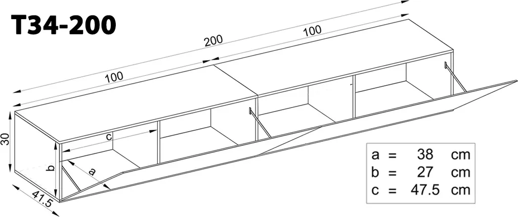 Extreme Furniture T34-200 TV Schränke | Zwei Hängeschränke Mit Einer Breite Von 200 Cm Abklappbare Türen | Wotan Korpus & Wotan Fronten – Bild 8