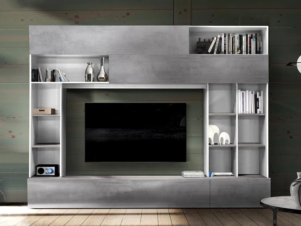 TV-Möbel TV-Wand Mit Stauraum - Weiß & Betonfarben - MAJORIS – Bild 2