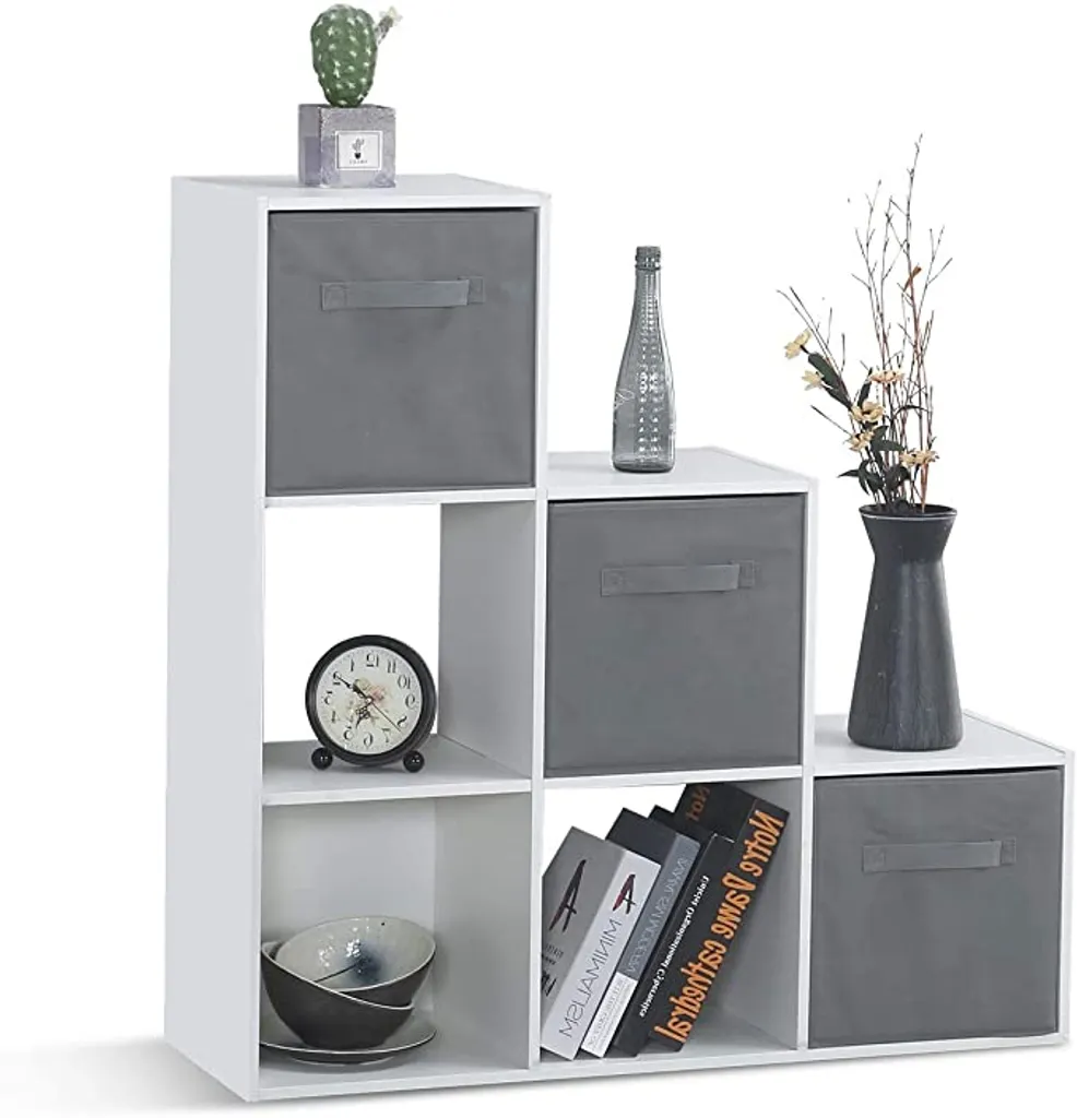 Meerveil Treppenregal, Bücherregal 6 Fächer Spanplatte Modern Für Wohnzimmer Arbeitszimmer Büro,90,5 X 90,5 X 29 Cm, Weiß – Bild 8