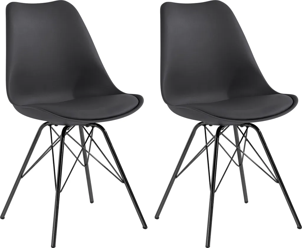 HOMEXPERTS Esszimmerstuhl Ursel 2er-Set, Metall Schwarz, Kunstleder Schwarz