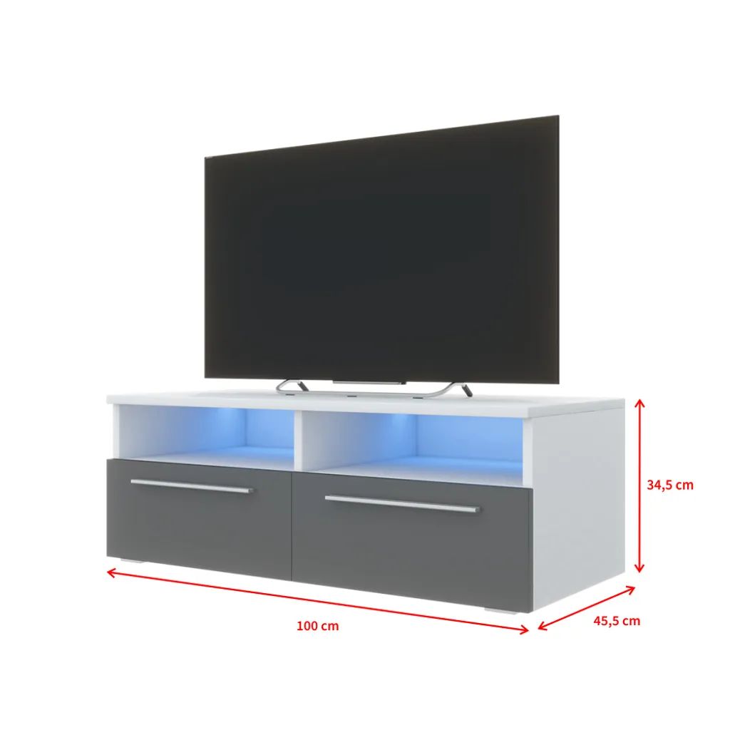 Selsey TV-Sideboard PHIRIS - TV-Schrank In Weiß Matt / Grau Hochglanz Mit LED-Beleuchtung, Stehend 100 Cm Breit – Bild 3