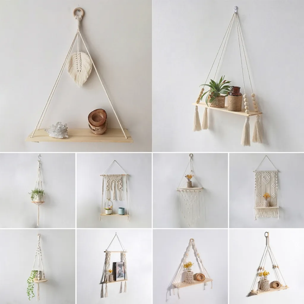 Wandregal Boho-Dekor An Der Wand Kerzenhalter Schwebende Holzdekorationsregale – Bild 4