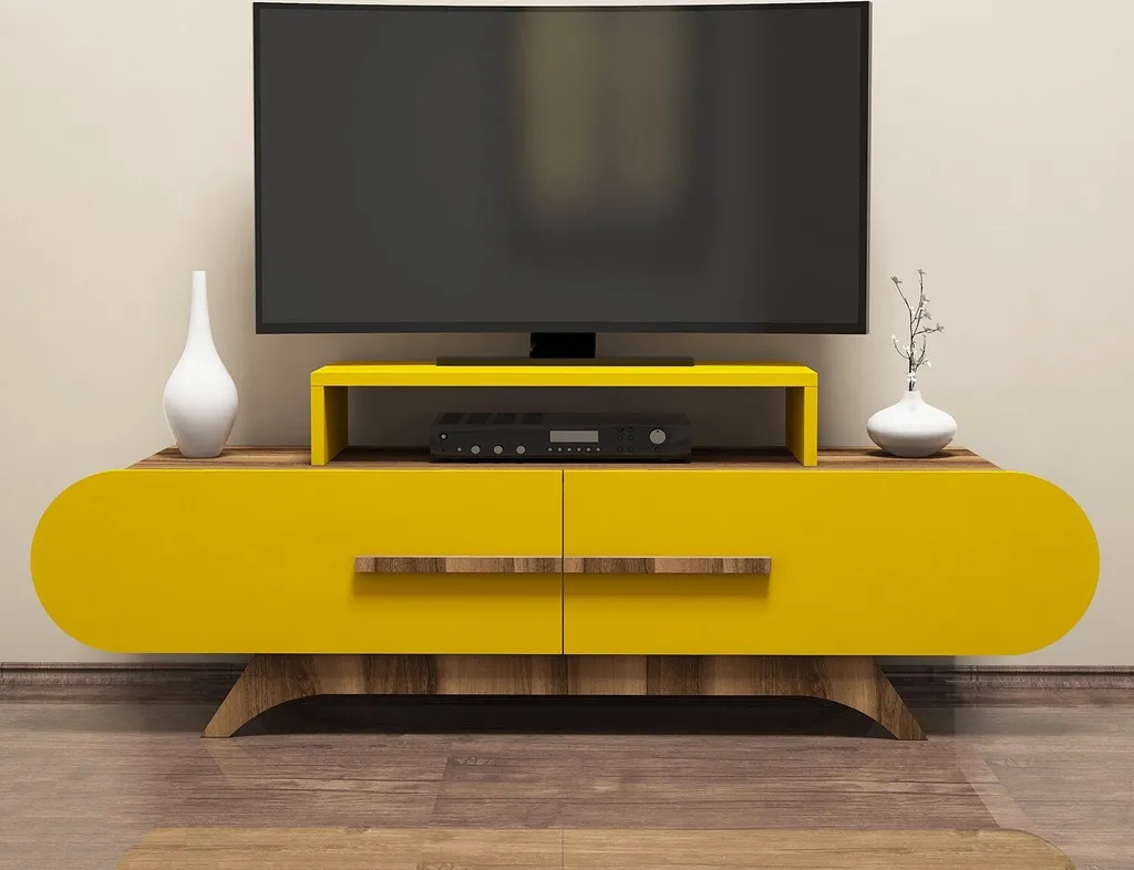 Skye Decor, Rose- Rose VCQ, Nussbaumfarbe,,Gelb, TV-SchrĂ€nke, 49,8x145x36,8 Cm, 100% Melaminbeschichtete Partikelplatte â Bild 2