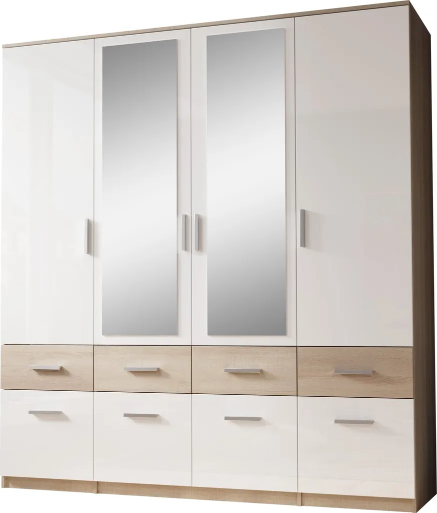 Kleiderschrank "Box" In Sonoma Eiche / Weiß Mit 8 Schubladen Und 4 Türen. Abmessungen (BxHxT) 180x198x55 Cm – Bild 5