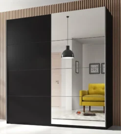 HELVETIA 22W016_56 Schwebetürenschrank, 2-trg. Kathi In Schwarz Mit Spiegel