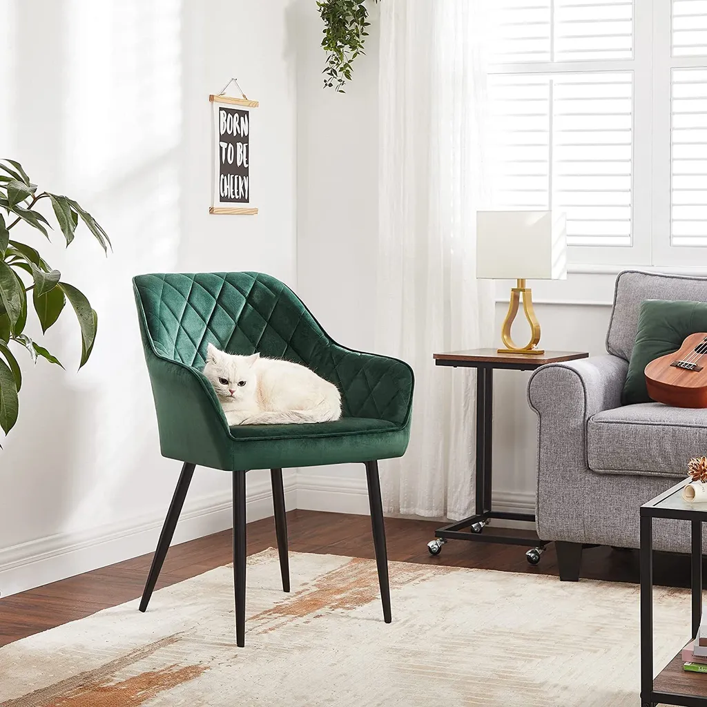 SONGMICS Küchenstuhl Mit Armlehnen Sessel Polsterstuhl Samtbezug Max. 110 Kg LDC088C01 – Bild 8