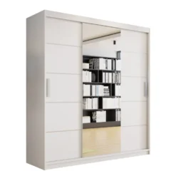Mirjan24 Schiebetürenschrank Dema, Kleiderschrank, Schlafzimmerschrank Mit Spiegel (Farbe: Weiß, Ohne Beleuchtung)