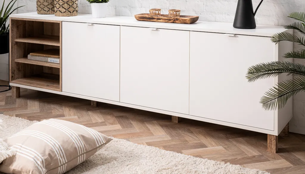 TV Board Lowboard Fernseher Kommode Sideboard Ca. 200 Cm MENORCA 57A Weiß / Old Style – Bild 9