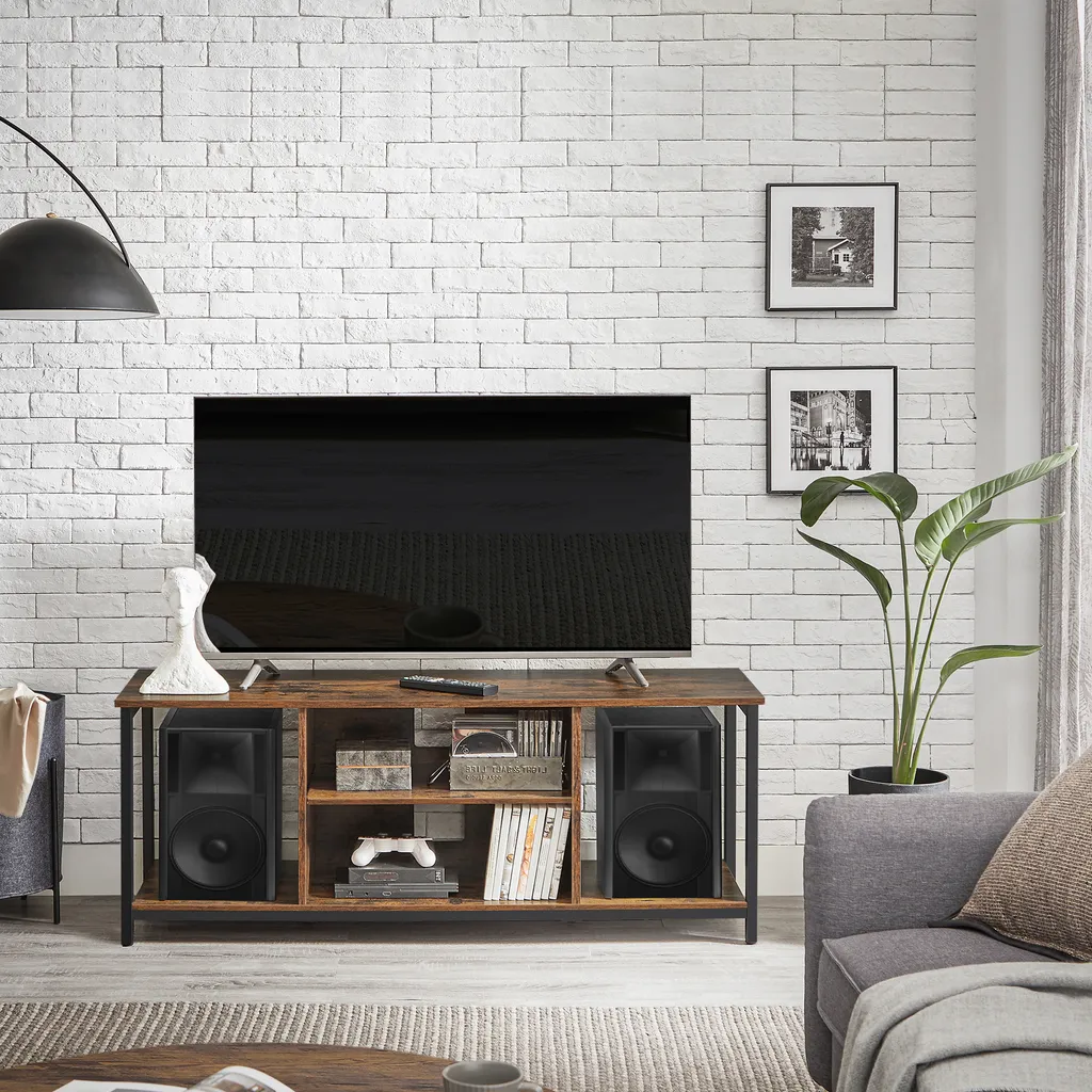 VASAGLE Fernsehtisch, TV-Schrank, TV-Regal, 120 X 40 X 50 Cm, Für Fernseher Bis Zu 60 Zoll, Lowboard Mit Offenen Fächern, Industrie-Design, Vintagebraun-schwarz LTV060B01 – Bild 9