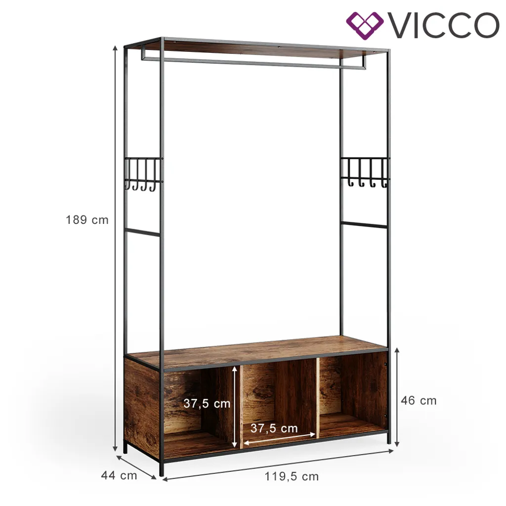 Vicco Kleiderschrank Fyrk Antikholz 119,5 X 189 X 44 Cm Holzwerkstoff Metall – Bild 3