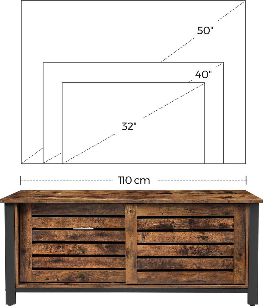 VASAGLE TV Schrank Fernsehtisch 2 Schiebetüre TV Lowboard Mit 2 Regalebenen 110 X 40 X 45 Cm Vintage In Industrie-Design LTV41BX – Bild 3