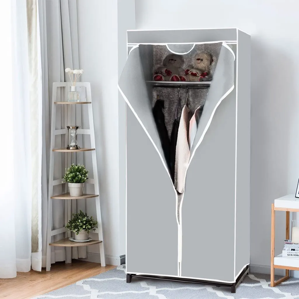 COSTWAY Kleiderschrank Mit Kleiderstange Stoffschrank Faltkleiderschrank 172x74x50cm Grau – Bild 3