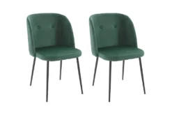 HOMEXPERTS Esszimmerstuhl Micky 2er-Set, Metall Schwarz, Samststoff Dunkelgrün