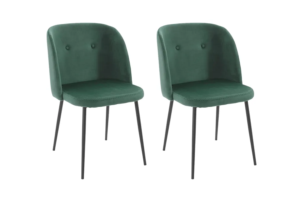 HOMEXPERTS Esszimmerstuhl Micky 2er-Set, Metall Schwarz, Samststoff Dunkelgrün