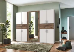 Taiga 10-türiger Kleiderschrank Mit 2 Spiegeln Weiß / Flagstaffeiche, Passepartout (Rahmen):ohne Passepartout