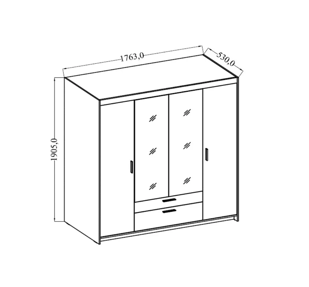 FURNIX Kleiderschrank ELIZA 176,3 Cm 4-türig Aufsatz Spiegel 2 Schubladen Weiss – Bild 5